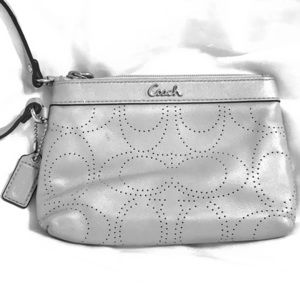 Coach leather eyelet gray/silver wristlet